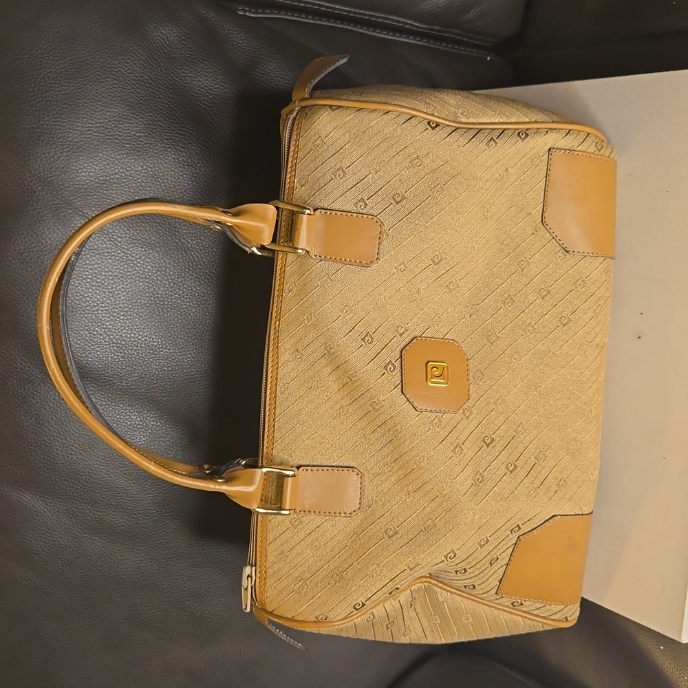 Pierre Cardin Tan Logo-Pattern Satchel